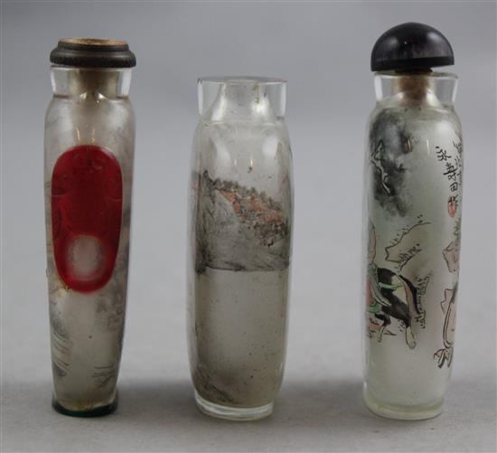 Three Chinese inside-painted glass snuff bottles, 20th century, Richards no.s 264, 171, 170